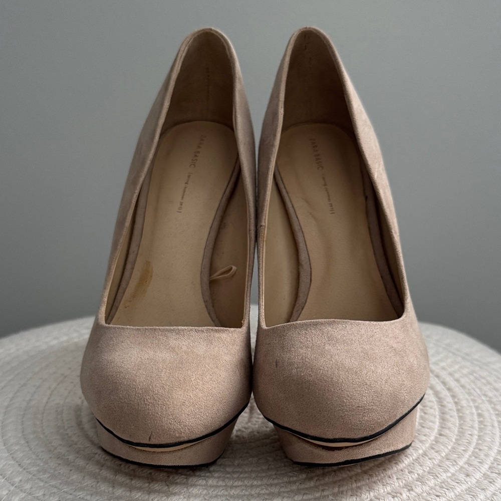 Zara Taupe Suede Platform Heels Size 7